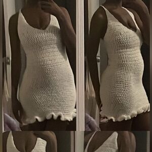 All white mini ruffle dress